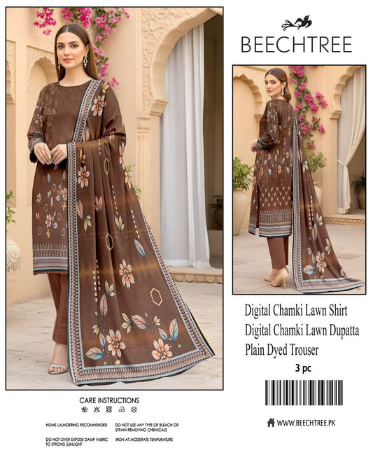 Beectree Digital Printed Chamki Lawn 3 Piece Suit – Elegant Summer Unstitched Dress 2026