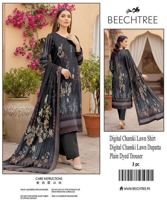 Beectree Digital Printed Chamki Lawn 3 Piece Suit – Elegant Summer Unstitched Dress 2026