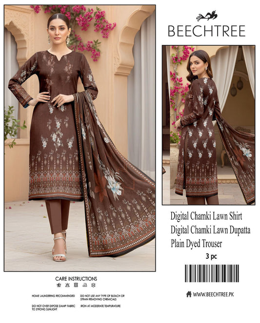 Beectree Digital Printed Chamki Lawn 3 Piece Suit – Elegant Summer Unstitched Dress 2026