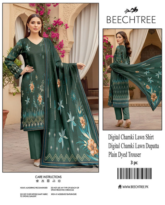 Beectree Digital Printed Chamki Lawn 3 Piece Suit – Elegant Summer Unstitched Dress 2026