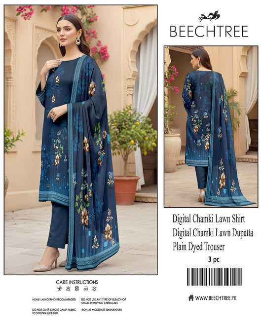 Beectree Digital Printed Chamki Lawn 3 Piece Suit – Elegant Summer Unstitched Dress 2026
