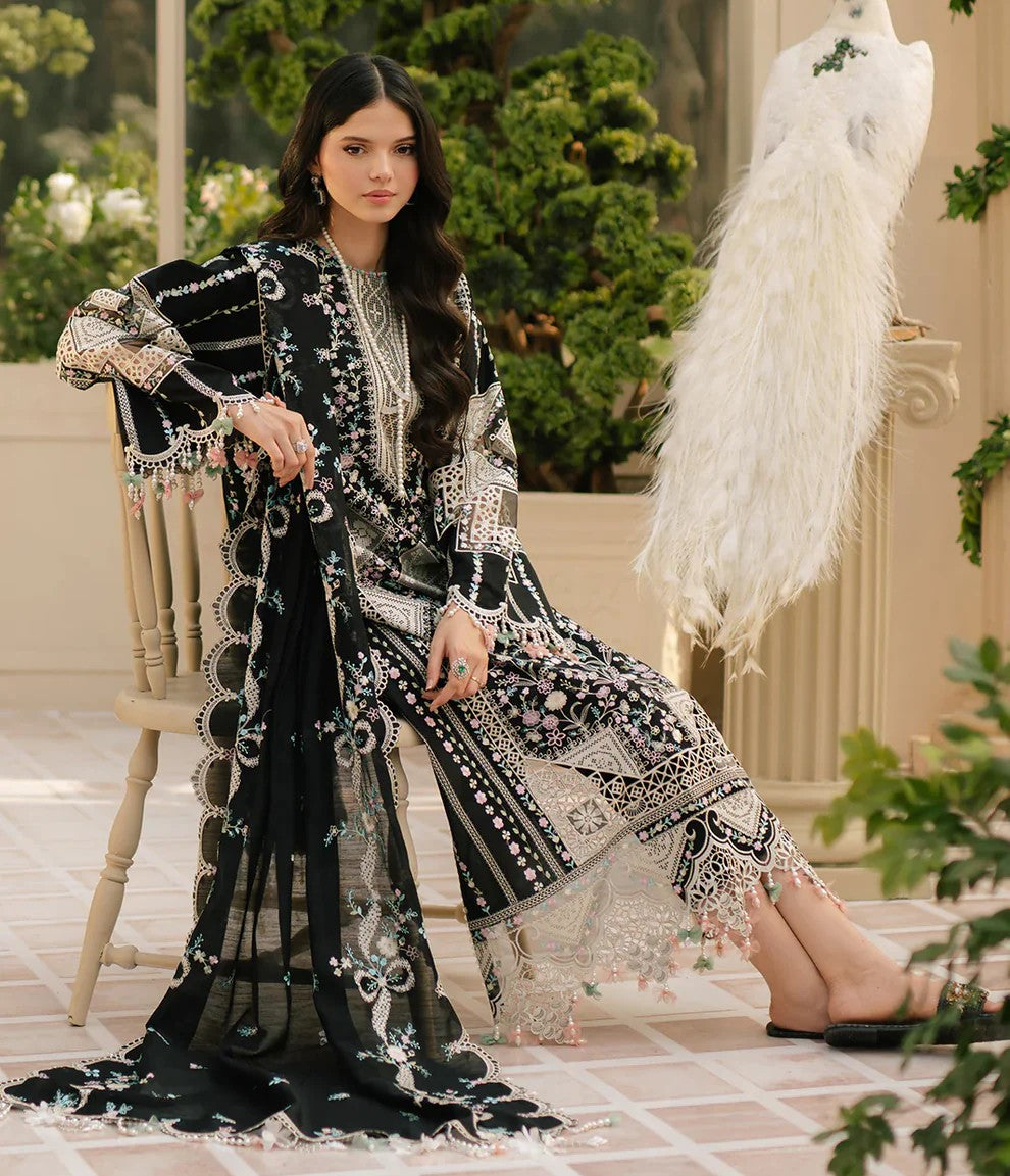 Bin Ilyas Lawn Collection – Black Lover 🖤 (Premium Embroidered 3PC Suit)