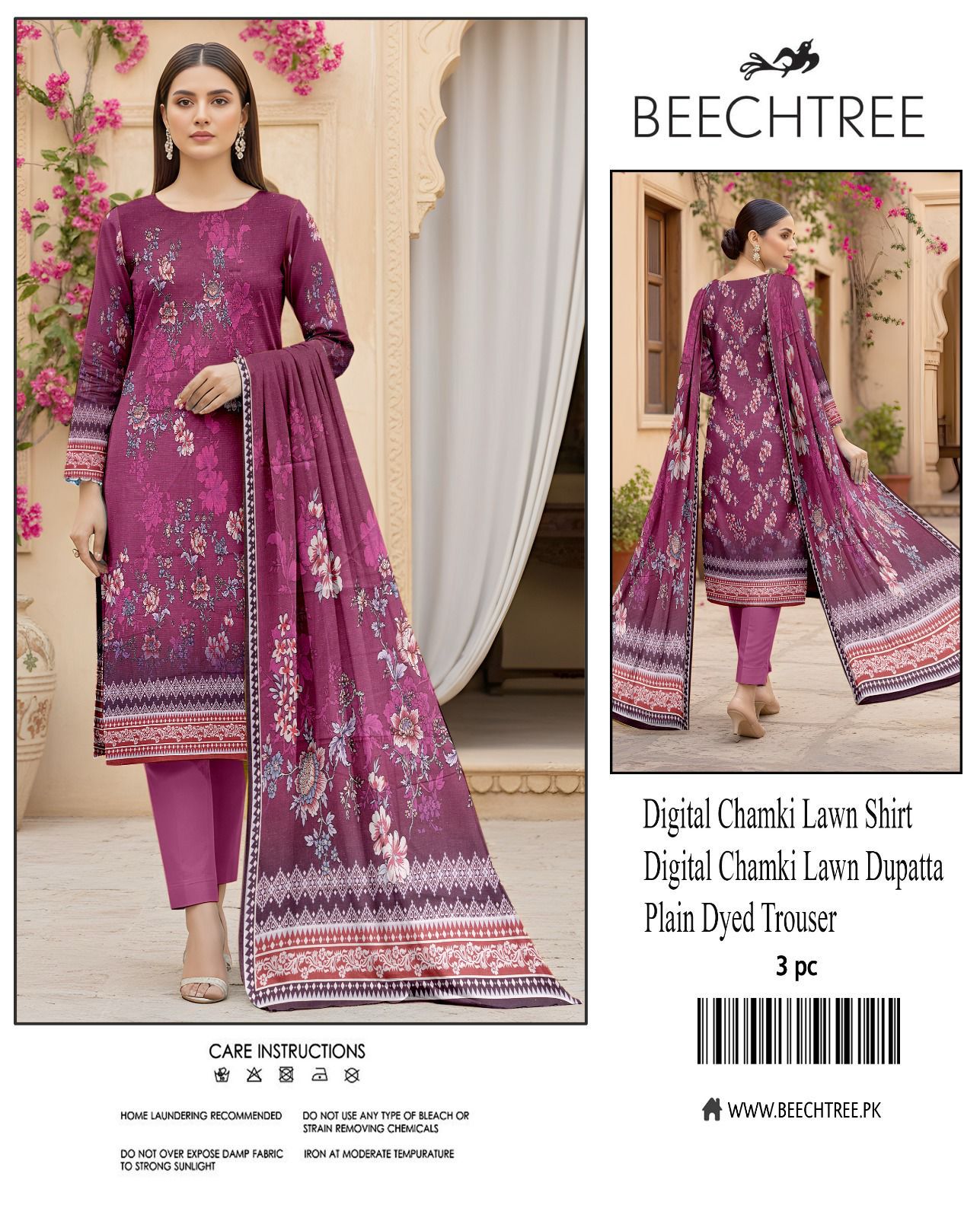Beectree Digital Printed Chamki Lawn 3 Piece Suit – Elegant Summer Unstitched Dress 2026