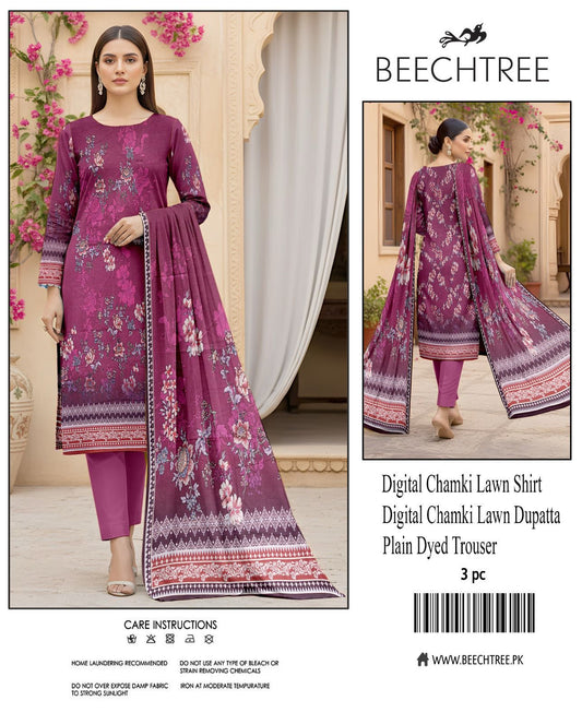 Beectree Digital Printed Chamki Lawn 3 Piece Suit – Elegant Summer Unstitched Dress 2026