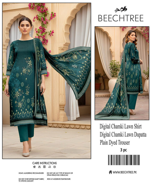 Beectree Digital Printed Chamki Lawn 3 Piece Suit – Elegant Summer Unstitched Dress 2026