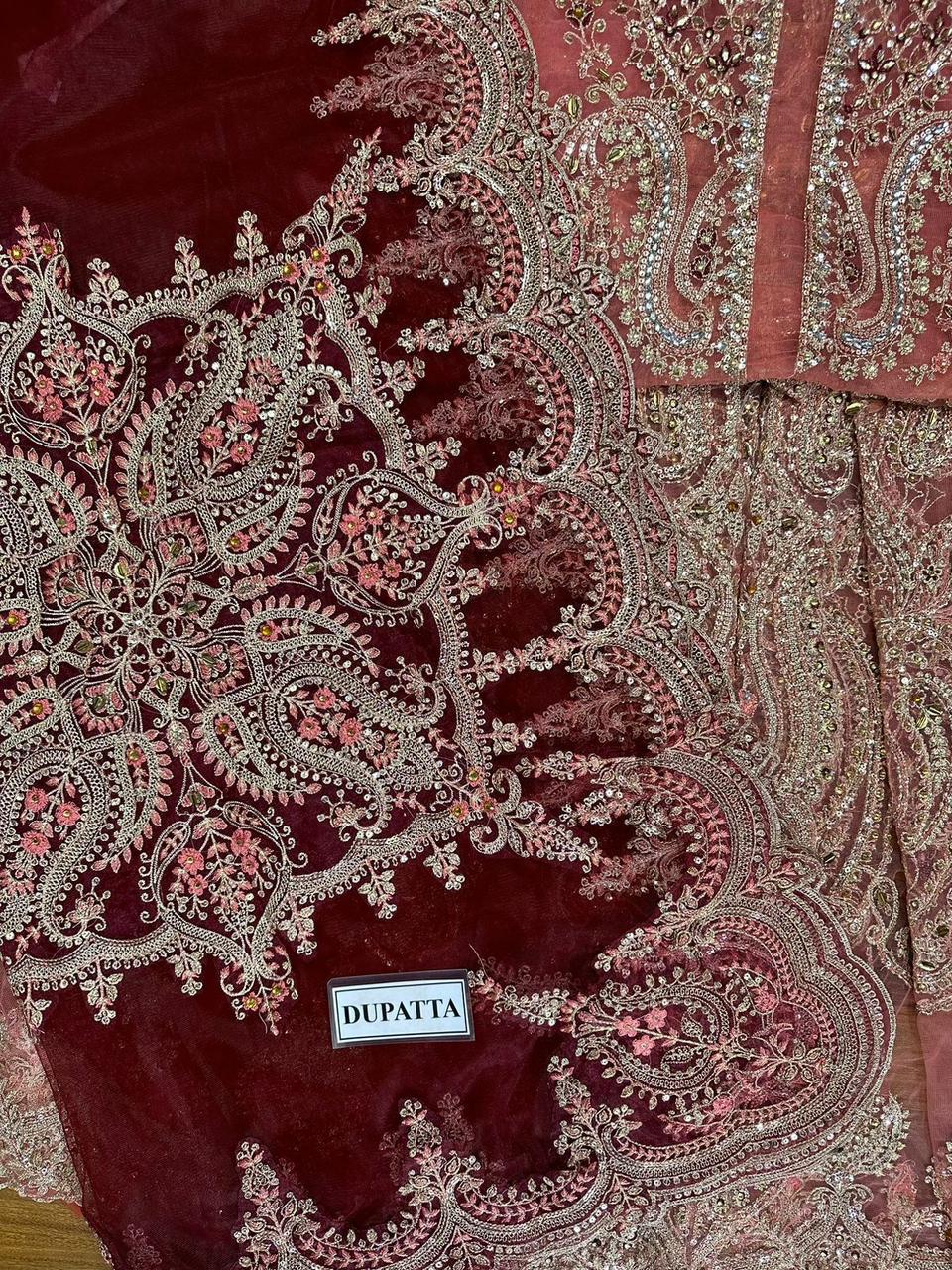 🌸 SUNDAR COLLECTION – PREMIUM FORMAL COLLECTION 2026 🌸  Maria B Inspired – Net Frock Replica Suit Luxury Semi-Stitched Frock with Satin Silk Trouser ✨