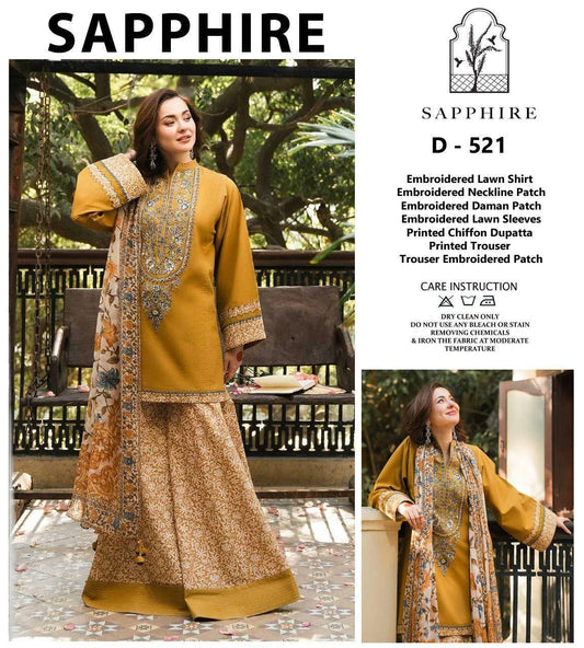 🌸 SUNDAR COLLECTION – SUMMER COLLECTION 2026 🌸  Sapphire Inspired Design – By HR Designers Design Code: D-521 | 3PC Unstitched Suit