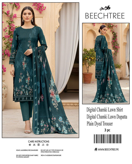 Beectree Digital Printed Chamki Lawn 3 Piece Suit – Elegant Summer Unstitched Dress 2026