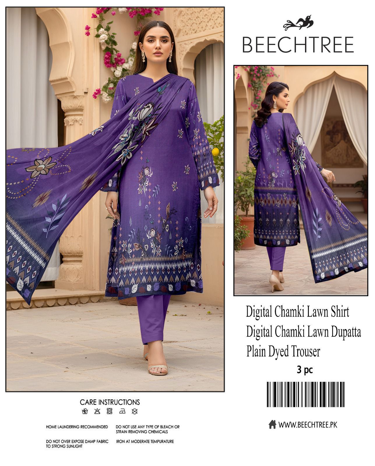 Beectree Digital Printed Chamki Lawn 3 Piece Suit – Elegant Summer Unstitched Dress 2026