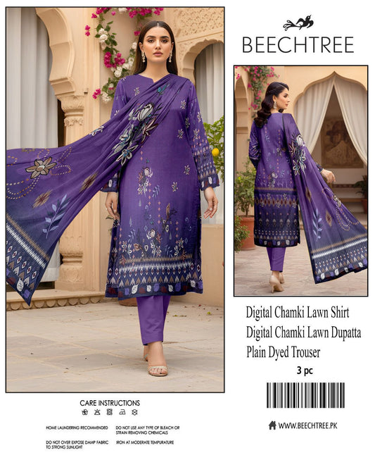Beectree Digital Printed Chamki Lawn 3 Piece Suit – Elegant Summer Unstitched Dress 2026